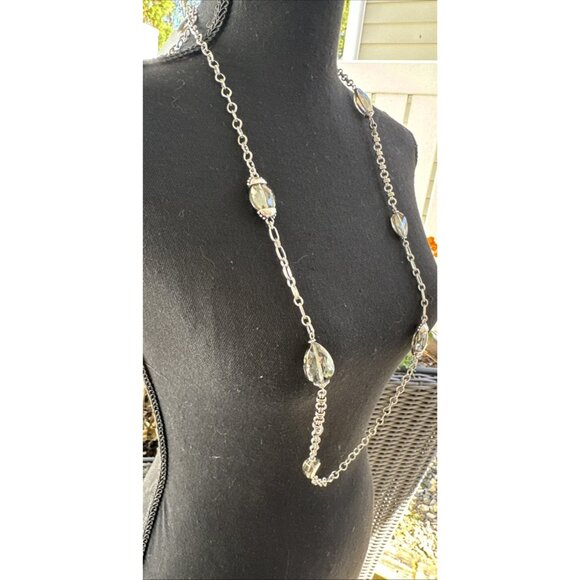 Chicos Pewter Bead Silver Tone 18" Long Rope Link Chain Statement Necklace NEW - Picture 6 of 12